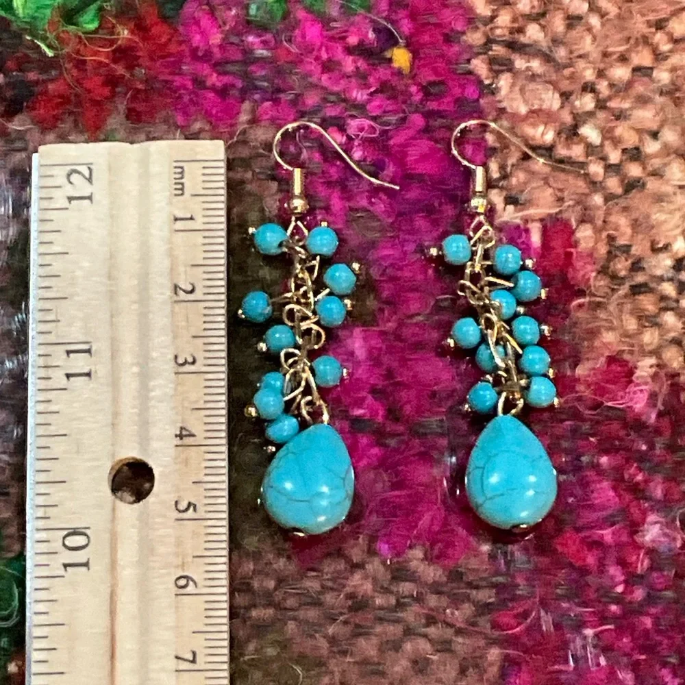 Turquoise and Gold Dangle Earrings - Picture 6 of 6